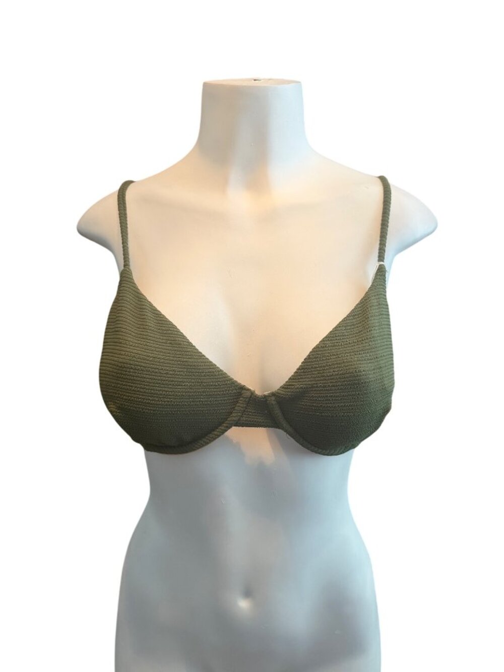 Montce Olive Green Dainty Micro Scrunch Bikini Top Adjustable Straps